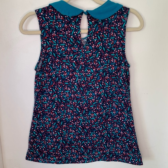 Modcloth Collared Blue Floral Printed Top SZ M - Picture 4 of 7